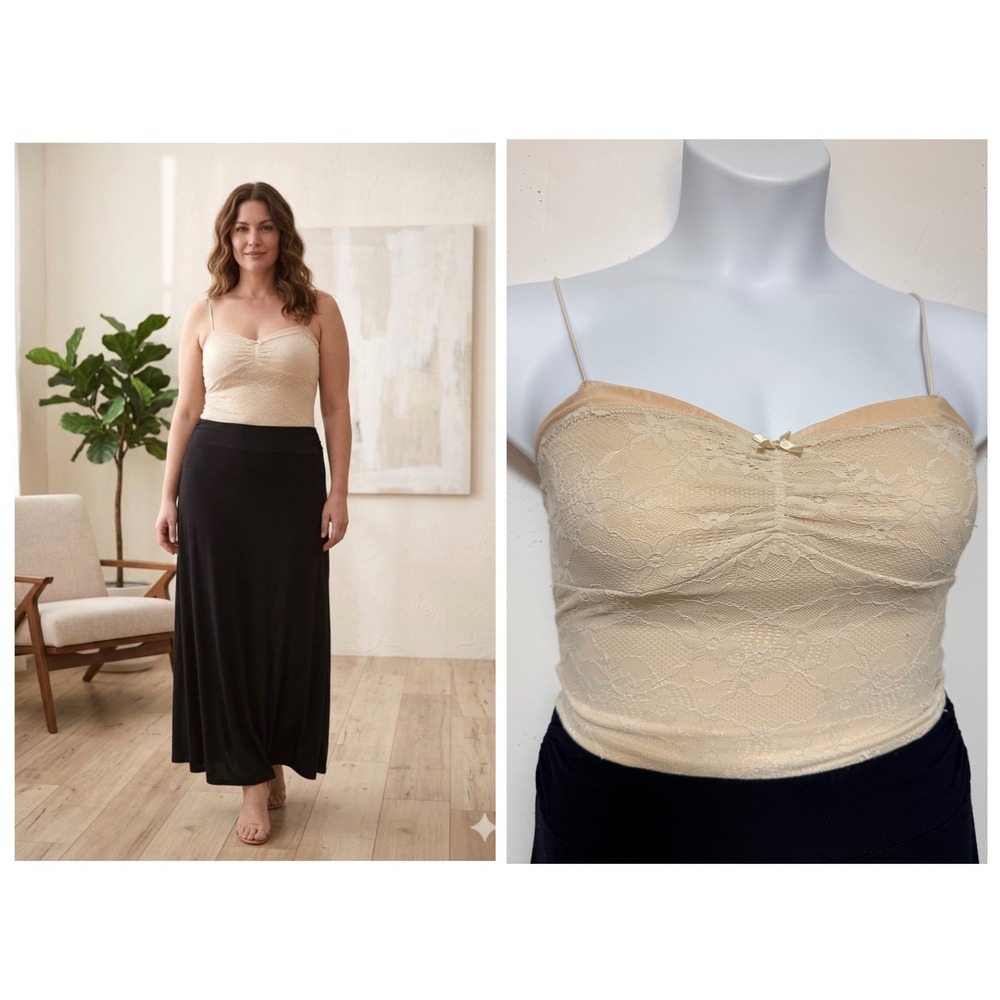 Wild Fable Lace Camisole Women S Beige Sweetheart Bow Cropped Top Y2K Coquette